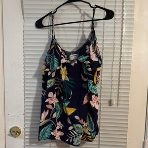 Old Navy Women Top Size XL Blue Floral Print Rayon Ruffled Cold Shoulder Cami